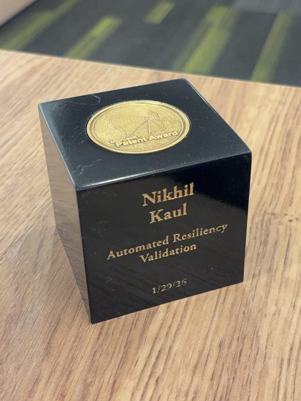 Microsoft Patent Award cube engraved Automated Resiliency Validation