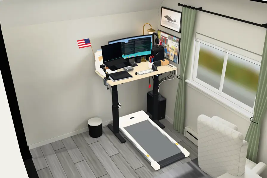 Still preview of Nikhil's desk. The interactive 3D viewer loads in your browser.